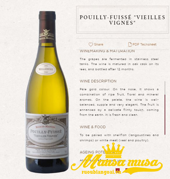 Rượu Vang Pháp Pouilly-Fuisse Vieilles Vignes Domaine Seguin-Manuel