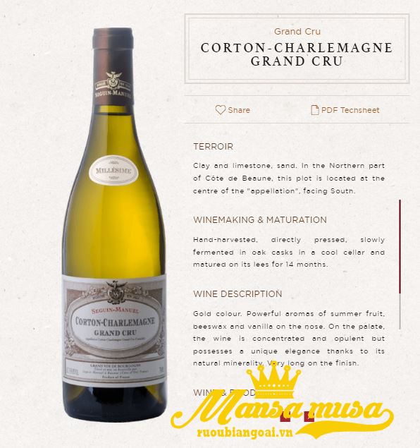 Rượu Vang Pháp Corton-Charlemagne Grand cru Domaine Segui-Manuel