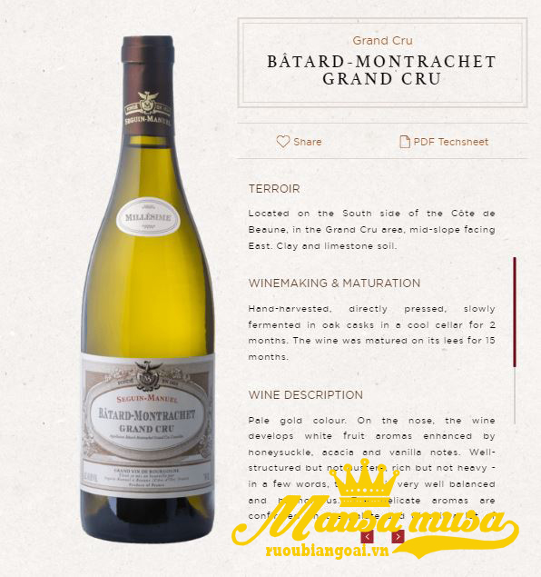 Rượu Vang Pháp Batard-Montrachet Grand cru Domaine Segui-Manuel