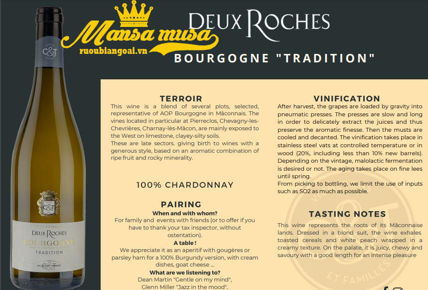 Rượu Vang Pháp Deux Roches Bourgogne Tradition