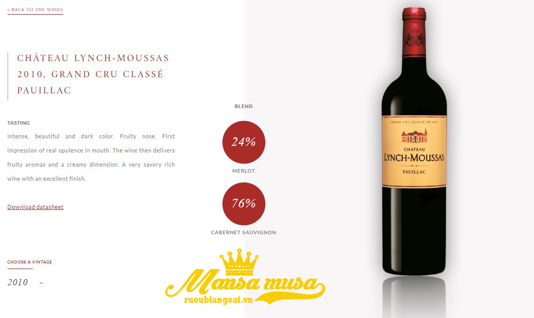 Rượu Vang Pháp Château Lynch Moussas Pauillac 2010