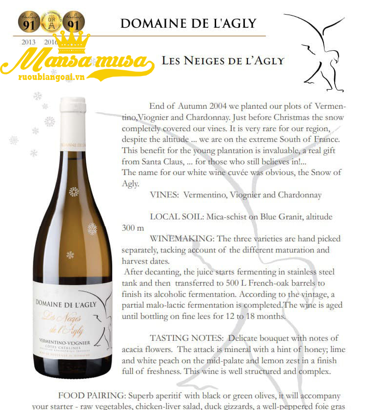 Rượu Vang Pháp Domaine De L'Agly Les Neiges