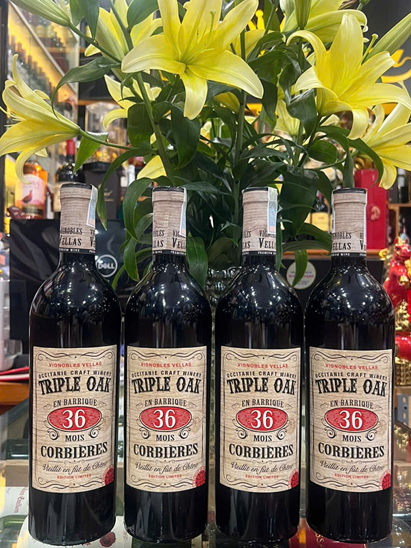 rượu vang đỏ pháp triple oak 36 mois corbières